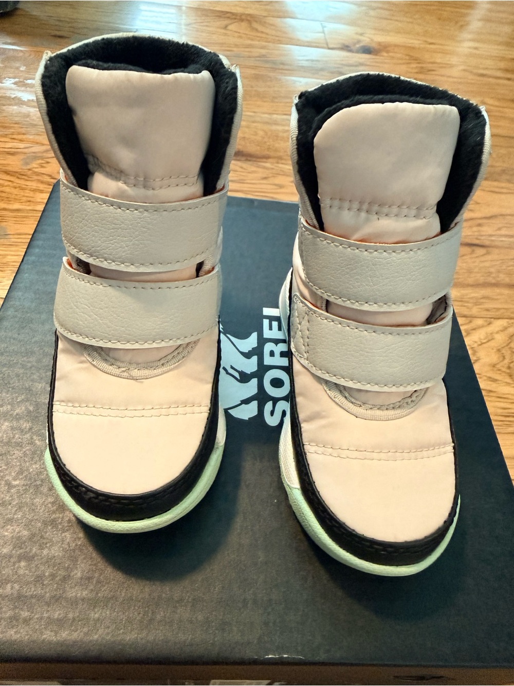 Sorel Kids Cream and Mint Velcro Winter Boots
